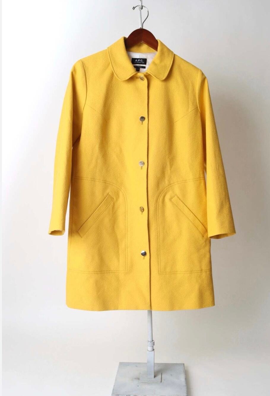 A.P.C. Mady Textured Cotton Button Front Coat Yellow 38 Medium